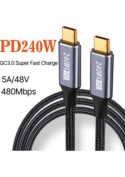 Qc3.0 Pd 240W USB C USB Type Kablosu Pd 240W Hızlı Şarj Kablosu - Siyah (Yurt Dışından) modelleri