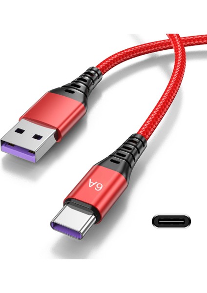 USB C USB C 66W Hızlı Şarj Kablosu Type Şarj Kablosu Telefon Tabletleri - Kırmızı (Yurt Dışından)