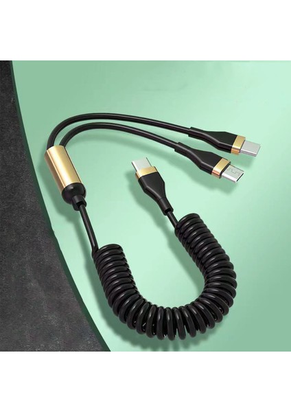 USB C Ila Çok Şarj Kablosu 2'si 1 Arada Type-C-Usb-C/android Kablo Pd Adaptör - Siyah (Yurt Dışından)