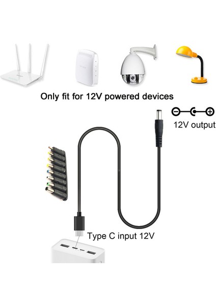 8ın1 USB C Pd 12V 3.5/4.0/4.8/5.5mm Güç Kaynağı Yönlendirici Hoparlör Için - Siyah (Yurt Dışından)