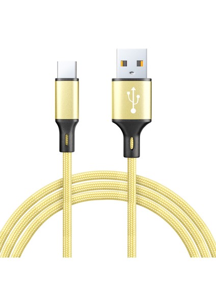 Senkronizasyon Veri Transfer Kablosu Akıllı Telefon Tablet Type-C Naylon Örgülü Şarj Kablosu - Sarı (Yurt Dışından)