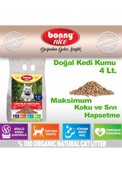 Doğal Kedi Kumu Çam Pellet 2 Kg 4 Lt (5 Paket)
