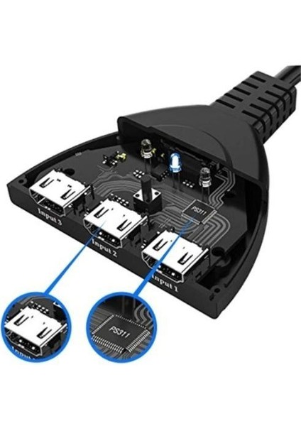 3 Port Hdmı Switch Pigtail Kablo Full Hd 1080P HDMI Çoklayıcı Çoğaltıcı 3 Giriş 1 Çıkış Çoklama