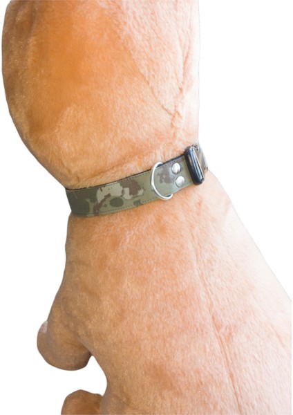 Köpek boyun tasması kamuflaj kumaş destekli kolon metal ayar tokalı genişlik:2,5cm boyun ölçüsü:XS.27-32cm ayalamalı dog collar T4-1XS