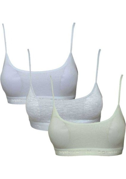 Pedli İp Askılı Beyaz Gri ve Krem Büstiyer 3 Adet