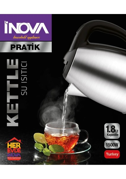 Pratik Paslanmaz Çelik Kettle Su Isıtıcısı 360 Dönebilen Gövde