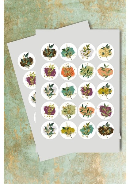 Çiçek Desenli Sticker - Çiçek Etiket 5 cm 40 Adet