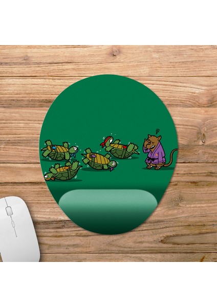 Ninja Turtles - Ninja Kaplumbağalar ve Splinter Bilek Destekli Mousepad Model - 1 Oval