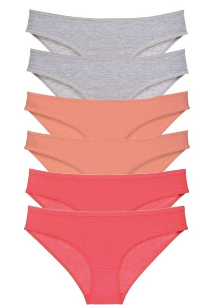 6 adet Süper Eko Set Likralı Kadın Slip Külot Gri Pudra Fuşya