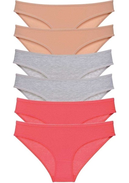 6 adet Süper Eko Set Likralı Kadın Slip Külot Ten Gri Fuşya