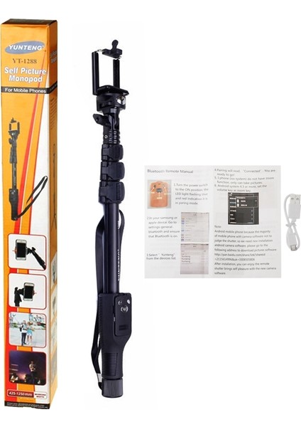 3'ü 1 Monopod + Telefon Tutucu Klibi + Bluetooth Deklanşör (Yurt Dışından)