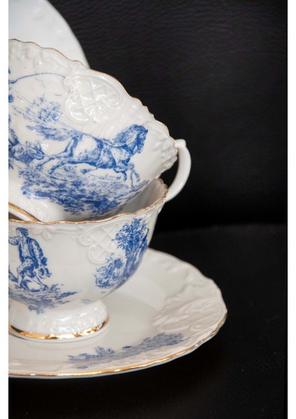 Mavi Ingiliz Altın Yaldızlı Bone 2 Kişilik Çay Fincan Takımı modelleri