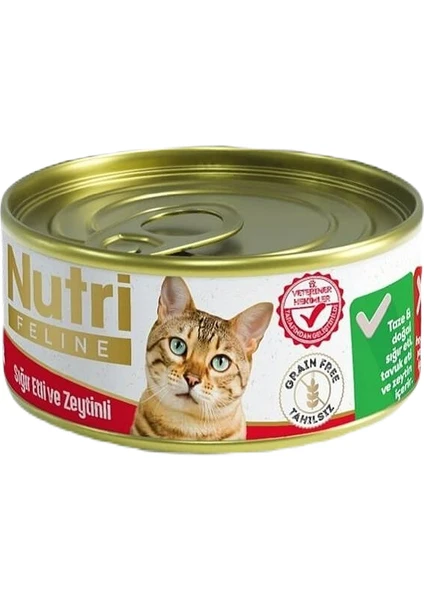 Nutri Feline Grain Free Beef Pate Adult Cat Tahılsız Sığır Etli Yetişkin Kediler İçin Yaş Kedi Maması 85gr