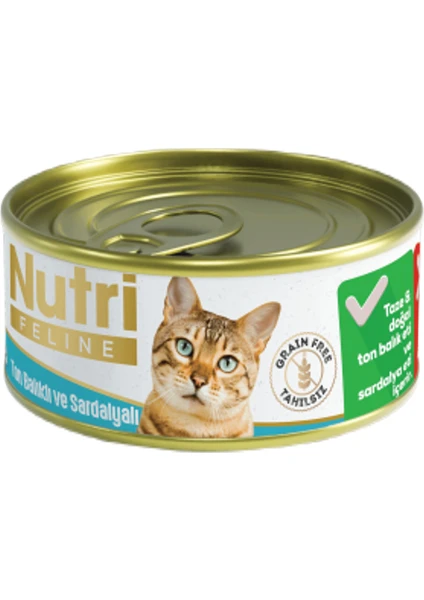 Nutri Feline Grain Free Tuna Pate with Sardine Adult Cat Tahılsız Ton Balıklı ve Sardalyalı Yetişkin Kediler İçin Yaş Kedi Maması 85gr