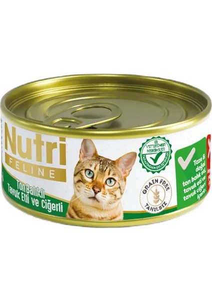 Nutri Feline Grain Free Tuna Pate with Chicken and Liver Adult Cat Tahılsız Ton Balıklı,Tavuk Etli ve Ciğerli Yetişkin Kediler İçin Yaş Kedi Maması 85gr