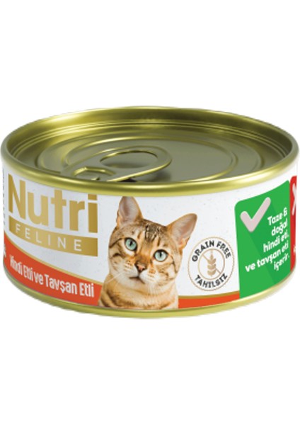 Nutri Feline Grain Free Turkey Pate with Rabbit Adult Cat Tahılsız Hindi ve Tavşan Etli Yetişkin Kediler İçin Yaş Kedi Maması 85gr