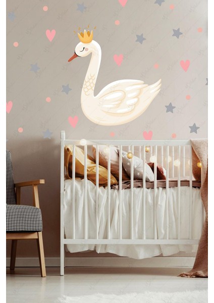 Kuğu Yıldızlar ve Kalpler Çocuk Bebek Odası Sticker Seti