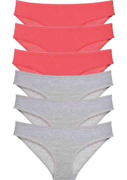 6 adet Süper Eko Set Likralı Kadın Slip Külot Fuşya Gri