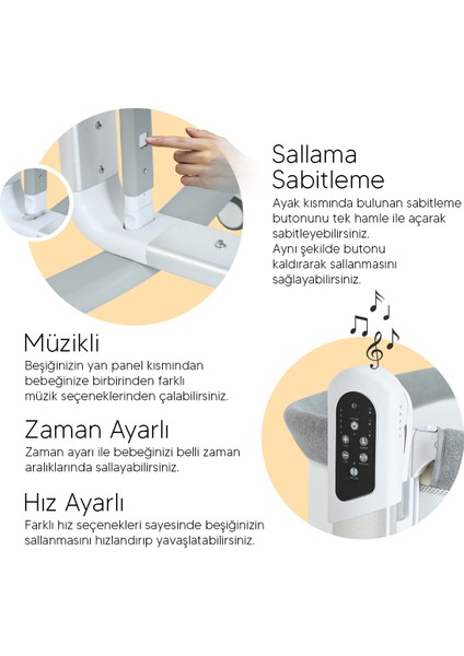 Moon Otomatik Sallanabilir Kumandalı Oyun Parkına Dönüşebilen Anne Yanı Elektrikli Beşik