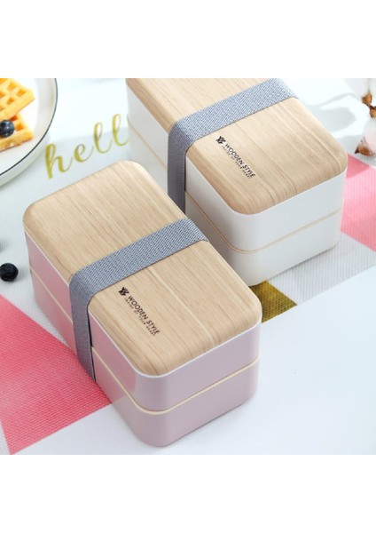 Japon Tarzı Çift Katlı Beslenme Çantası Pembe (Yurt Dışından) fırsatları