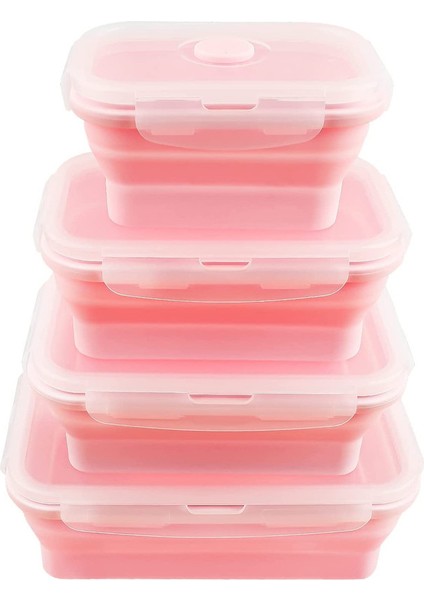 4 Parçalı Katlanabilir Öğle Yemeği Kabı Pembe (Yurt Dışından)