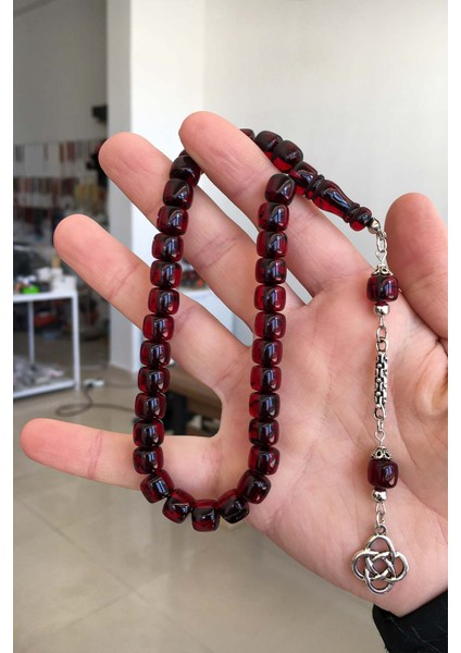 Küçük Boy Koyu Kırmızı Tekerlek Kesim Toz Kehribar Tesbih