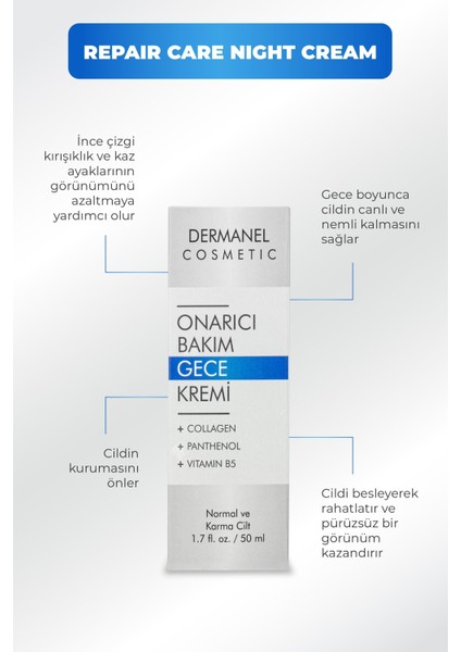 Cilt Aydınlatıcı Leke Karşıtı Krem Skin Lightening Anti-Dark Cream+Dermanel Onarıcı Bakım Gece Kremi Repair Care Night Cream