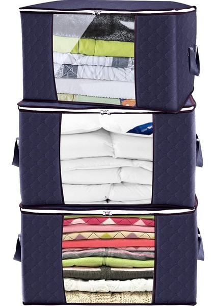 3x 60X40X35CM Yatak Altı Saklama Kutuları Mavi (Yurt Dışından)