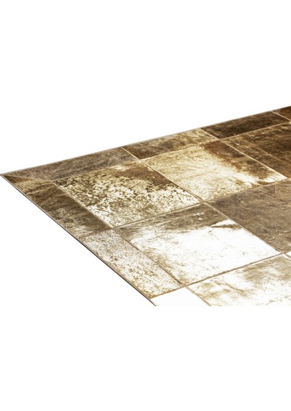 Gold Varaklı Patchwork Doğal Dana Derisi Halı 120 x 180 cm