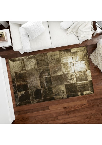 Gold Varaklı Patchwork Doğal Dana Derisi Halı 120 x 180 cm modelleri