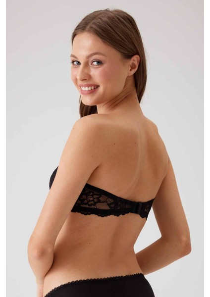 2'li Ekonomik Paket Pudra-Siyah 6202-2 Balenli Desteksiz Straplez Dantelli Sütyen Set indirimleri