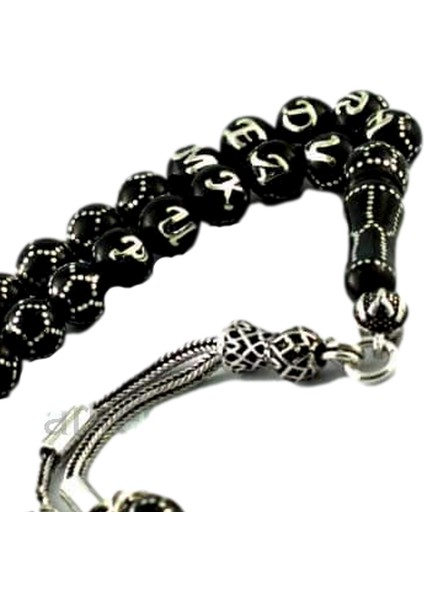 Gümüş Plakadan Isim Yazılı Özel Petek Işlemeli Hakiki Erzurum Oltu Taşı Tesbih MCIS6003 fiyatları