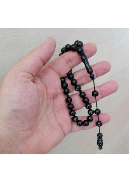 Sistemli Kumpaslı 8 x 8 mm Sade Hakiki Erzurum Oltu Taşı Tesbih