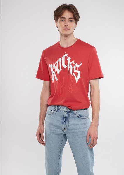 Erkek Rocks Baskılı Kırmızı Tişört 0611133-70985