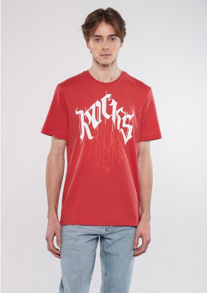 Erkek Rocks Baskılı Kırmızı Tişört 0611133-70985 modelleri