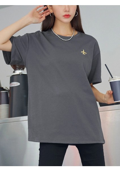 Kadın Airplane Baskılı Oversize T-Shirt10