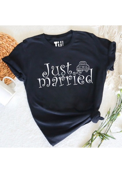 Just Married Yazılı Baskılı Unisex Özel Tasarım Tshirt10