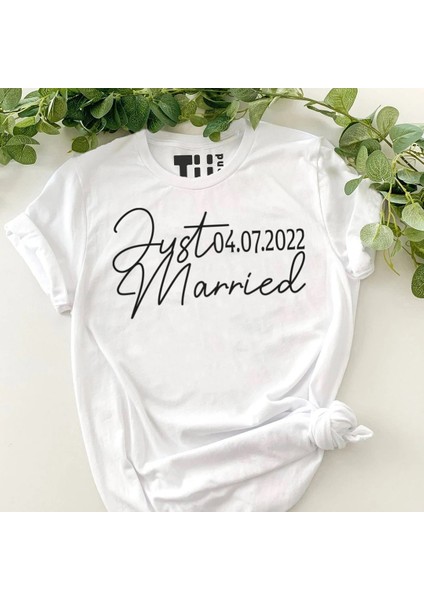 Just Married Tarih Yazılı Pamuklu Unisex Tshirt10