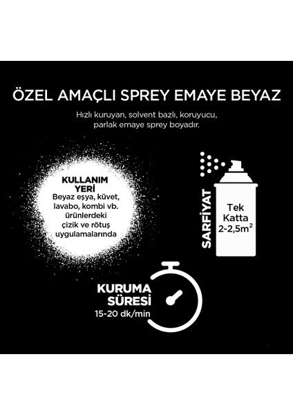 Özel Amaçlı Emaye Beyaz Sprey Boya 400 ml