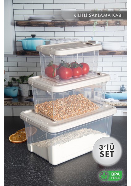 Aes Home Infinity Çok Amaçlı Kilitli Saklama Kabı Buz Beyaz 2.5 Lt x 1 Adet - 5 Lt x 1 Adet - 9 Lt x 1 Adet(3 'lü Set)