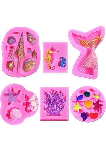6 Deniz Temalı Silikon Çikolata Kalıpları Pembe (Yurt Dışından)
