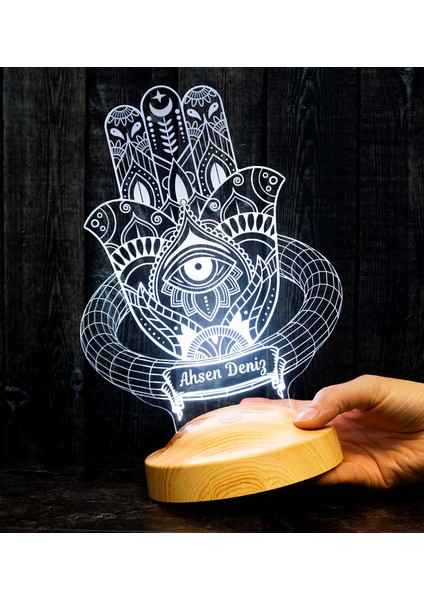 Hamsa Fatma'nın Eli Led Lamba - Şans ve Koruma, İslami Motifli Dekorasyon, Kişiye Özel Manevi Hediye