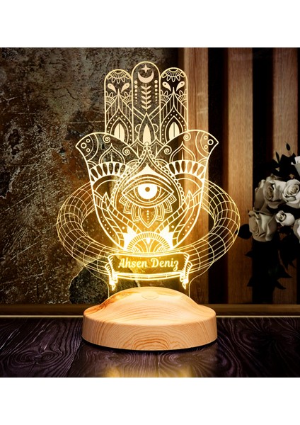 Hamsa Fatma'nın Eli Led Lamba - Şans ve Koruma, İslami Motifli Dekorasyon, Kişiye Özel Manevi Hediye fiyatları