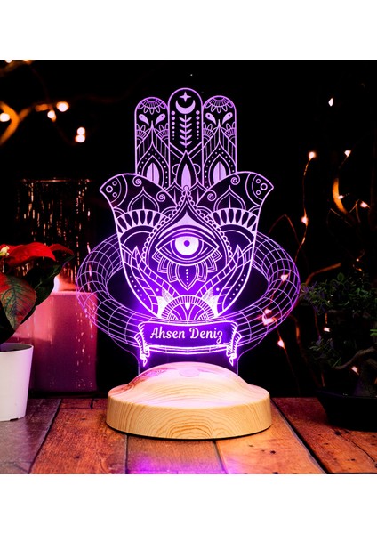 Hamsa Fatma'nın Eli Led Lamba - Şans ve Koruma, İslami Motifli Dekorasyon, Kişiye Özel Manevi Hediye modelleri