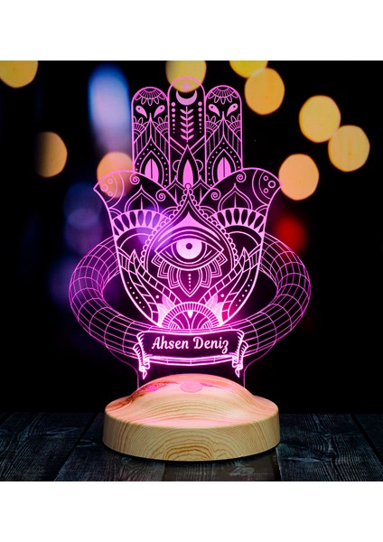 Hamsa Fatma'nın Eli Led Lamba - Şans ve Koruma, İslami Motifli Dekorasyon, Kişiye Özel Manevi Hediye indirimleri