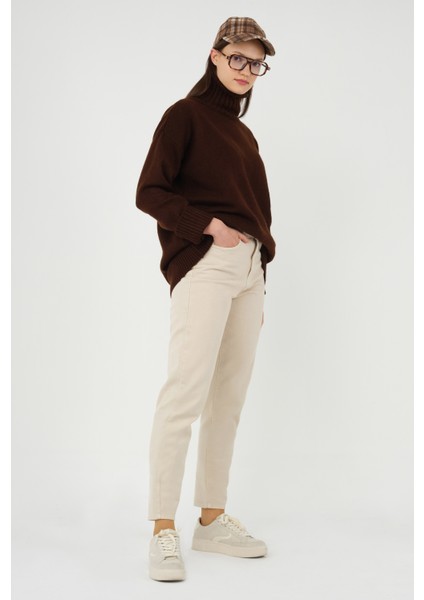 Yüksek Bel Balon Jean Bej