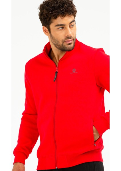 Kırmızı Regular Fit Düz Pamuklu Dik Yaka Fermuarlı Düz Paça Erkek Eşofman Takımı - XA0443