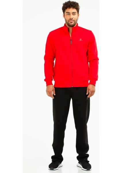 Kırmızı Regular Fit Düz Pamuklu Dik Yaka Fermuarlı Düz Paça Erkek Eşofman Takımı - XA0443