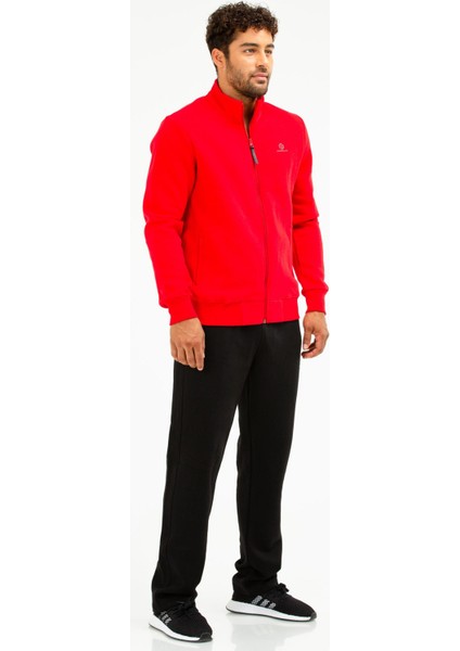 Kırmızı Regular Fit Düz Pamuklu Dik Yaka Fermuarlı Düz Paça Erkek Eşofman Takımı - XA0443
