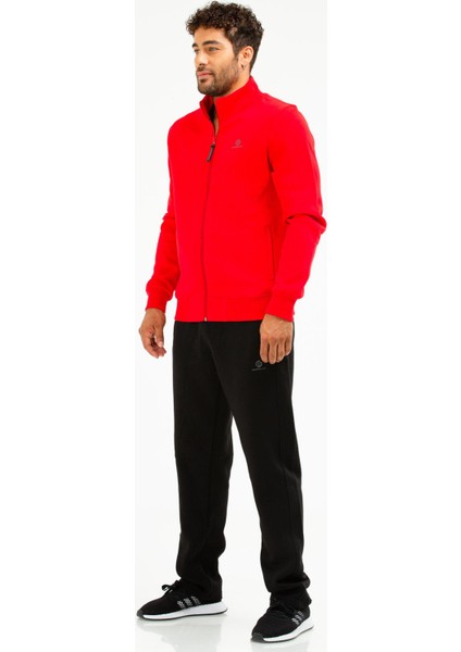 Kırmızı Regular Fit Düz Pamuklu Dik Yaka Fermuarlı Düz Paça Erkek Eşofman Takımı - XA0443
